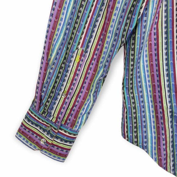 Robert Graham Flip Cuff Button Down Shirt Size XL Long Sleeve Colorful Stripes - Picture 7 of 12